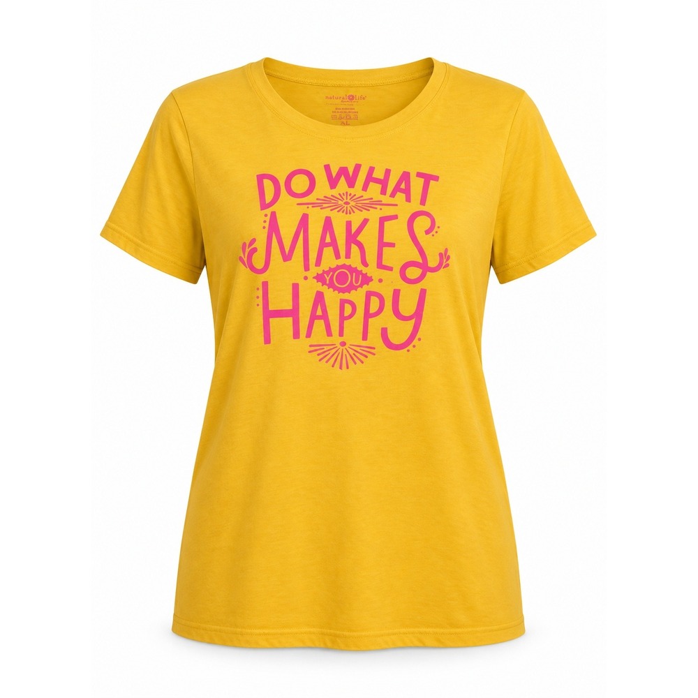 Natural Life XL Mustard Yellow Do What Makes You Happy Graphic Tee Short Sleeve